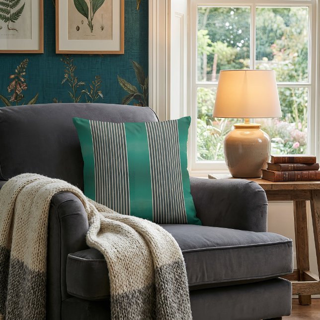 Almofada Exotic Faux Snake Leather Linear Stripe Turquoise (Vorderseite des Kissens)