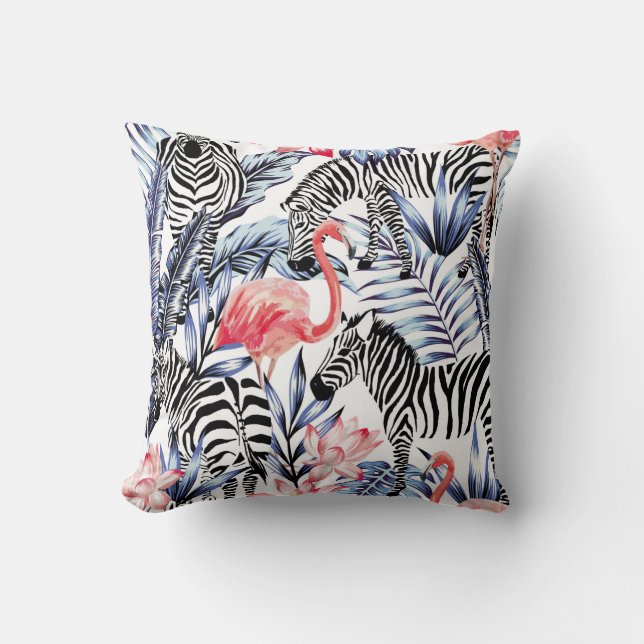 Almofada Exotic pink flamingo, zebra on background summer b (Frente)