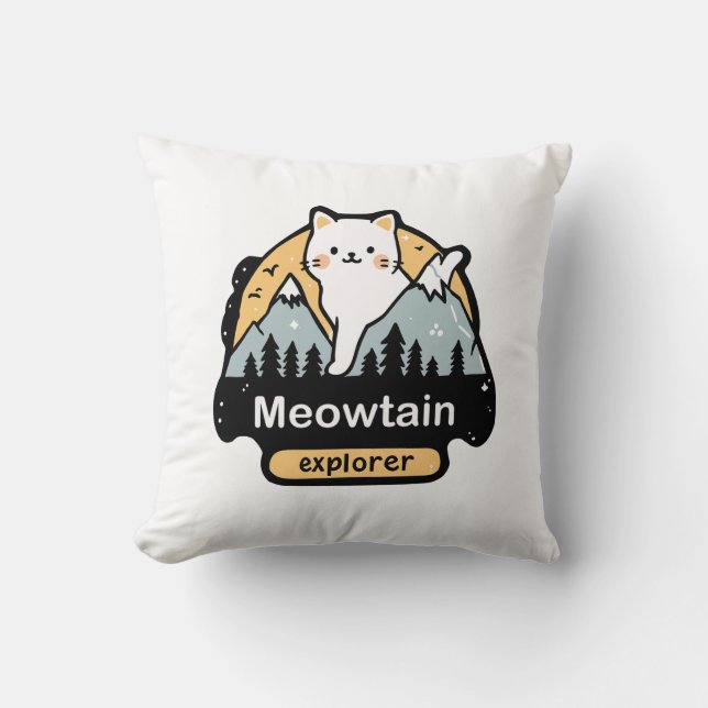 Almofada Explorador da Meowtain – Design de Aventura de Gat (Frente)