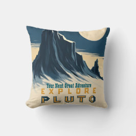 Almofada Explore Pluto Vintage Travel Poster - Retro Space