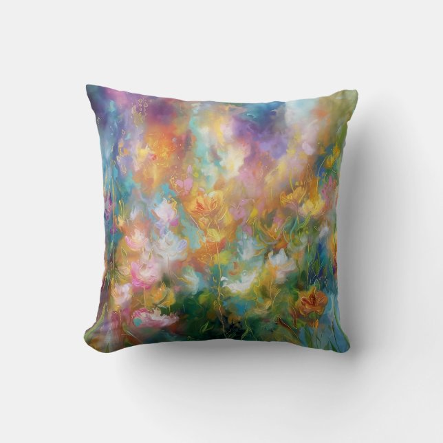Almofada Explosão floral cósmica abstrata em cores pastéis (Frente)
