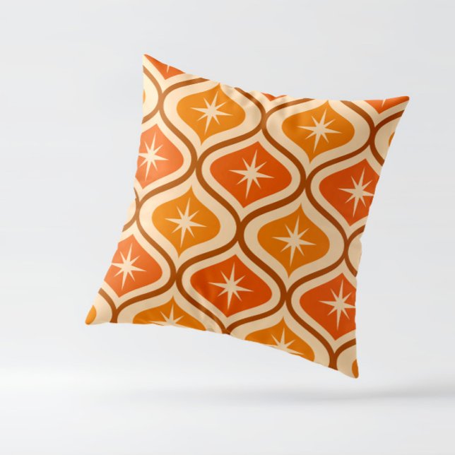 Almofada Explosões Estelares Atômicas de Meados do Século e (mid century starbursts on orange and amber ogee throw pillow )