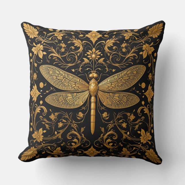 Almofada Exquisita Libélula Dourada para Estilo de Casa e S (Frente)