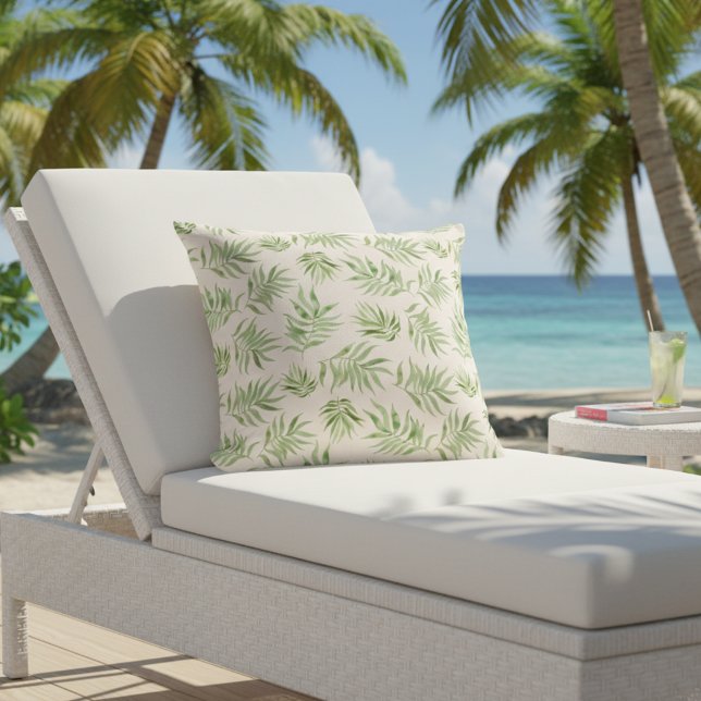 Almofada Exterior de Folha de Palmeira Tropical -  (Tropical palm outdoor pillow! 🌴)