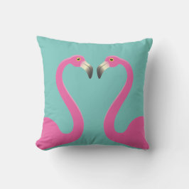 Almofada Exterior Turquesa Flamingos Beijando