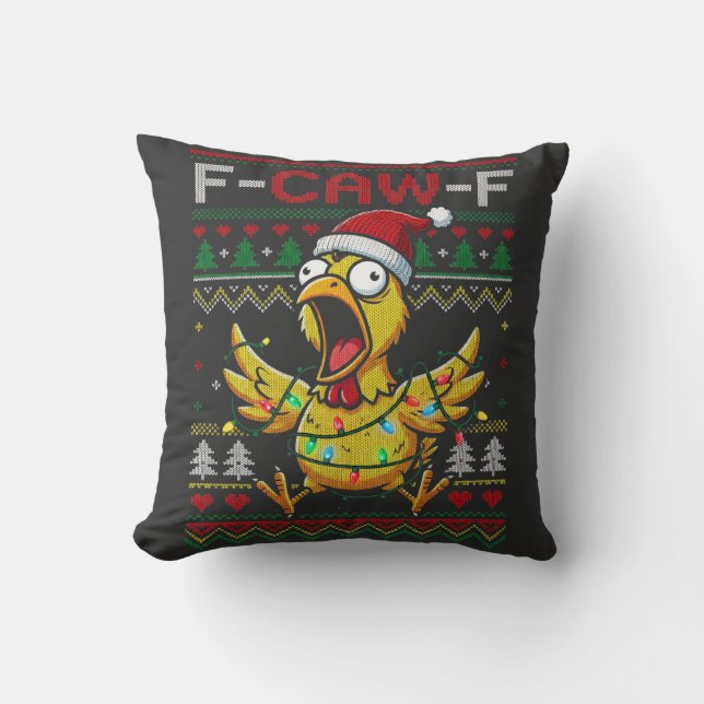 Almofada F-CAW-F Funny Screaming Chicken Ugly Christmas (Frente)