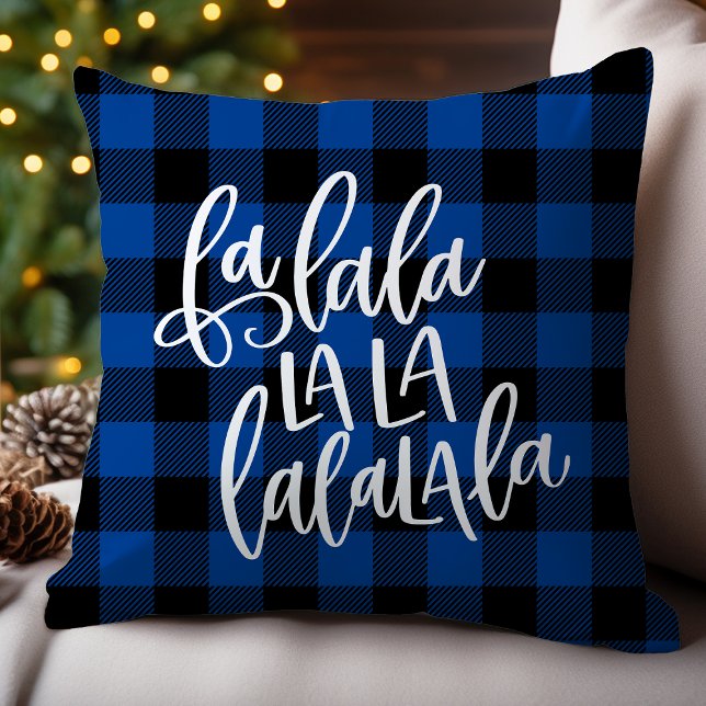 Almofada Fa La La La La Azul Plaid de Natal (Criador carregado)