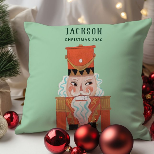 Almofada Fa La La Natal Bailarino do Ballet de Nozes verde (Classic Traditional green red Nutcracker Christmas kids children throw pillow.)