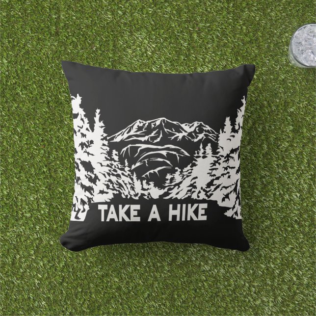Almofada Faça uma citação de Hike, paisagem monocromática d (Grama)