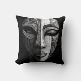 Almofada Face de Abstrato com inspiração tribal a preto e b