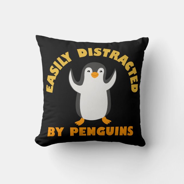 Almofada Facilmente Distraído Por Pinguins (Frente)