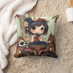Almofada Fada Chibi e Animais da Floresta 