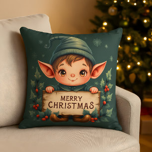 Almofada Fada de Natal Fofo Segurando Placa Alegre Verde
