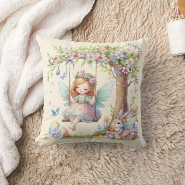 Almofada Fada de Primavera de Páscoa de de Aquarela (Cobertor)