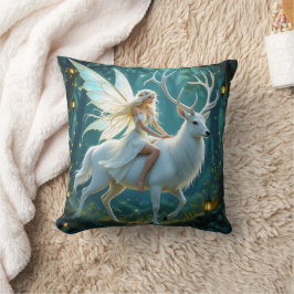 Almofada Fairy and White Deer Magical Forest