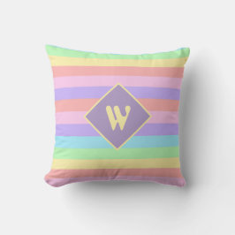 Almofada Fairy Kei Pastel Rainbow Striped Monogram
