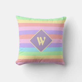 Almofada Fairy Kei Pastel Rainbow Striped Monogram