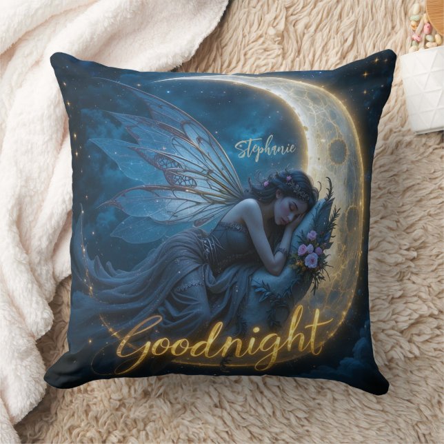 Almofada Fairy Sleeping on Crescent Moon Goodnight (Cobertor)