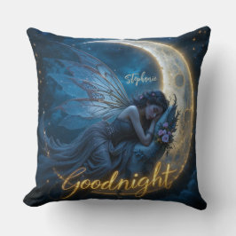 Almofada Fairy Sleeping on Crescent Moon Goodnight