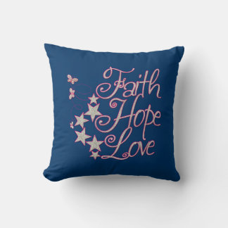 Almofada Faith Hope ama Cinza rosa quente Marinho azul