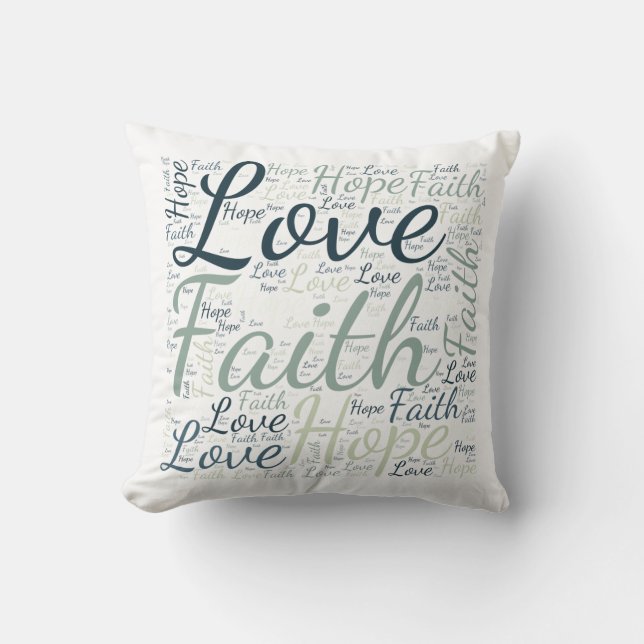 Almofada Faith Hope ama Nuvem Azul Verde (Frente)