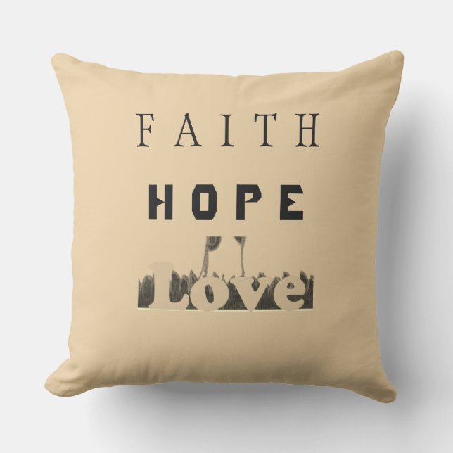 Almofada Faith Hope Amor Design de texto Inspirador (Frente)