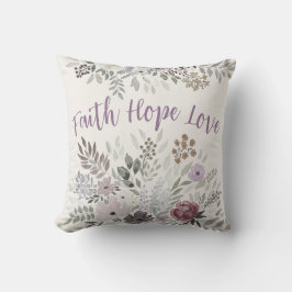 Almofada Faith Hope Love Mauve creme aquarela floral