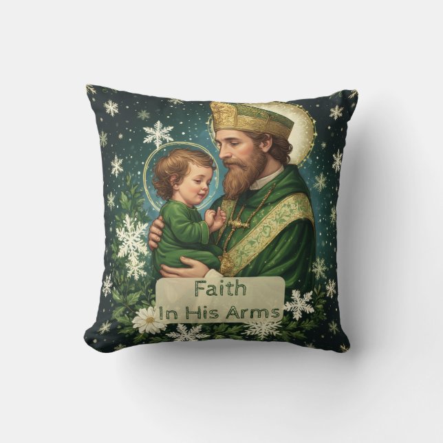 Almofada Faith in His Arms Saint Patrick with Baby Jesus  (Frente)