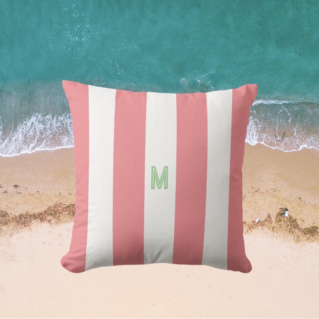 Almofada Faixa de Cabana Rosa e Monograma Verde Personaliza (Criador carregado)