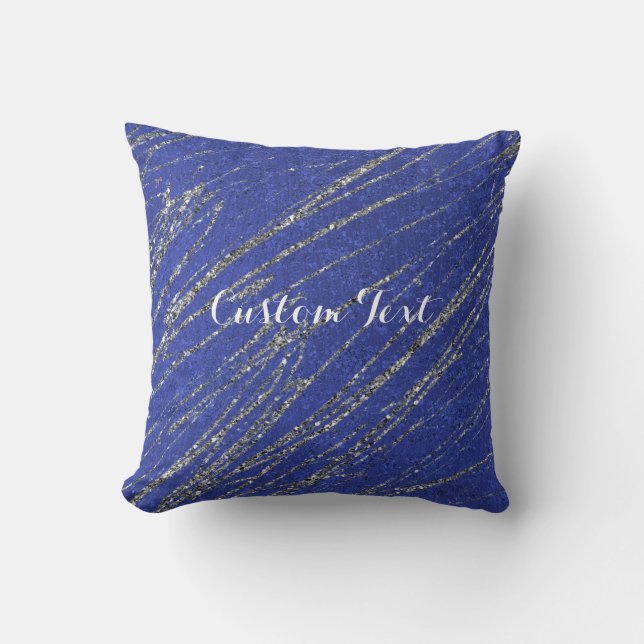 Almofada Faixa de Mármore Glam Moderno Azul e Prata (Frente)