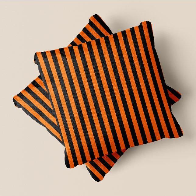 Almofada Faixa Preta e Laranja (Black & Orange Stripes Throw Pillow)