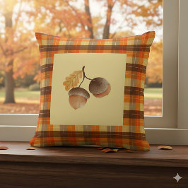 Almofada Fall Acorn Xadrez Farmhouse Decor - Cozy Autum