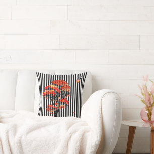 Almofada Fall Foliage Tree Black & White Vertical Strips