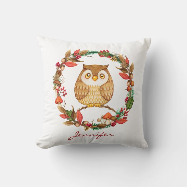 Almofada Fall Nursery Decor Cute Little Owen Autumn (Frente)