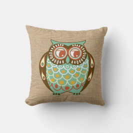 Almofada Fall Owl no faux Burlap Travesseiro