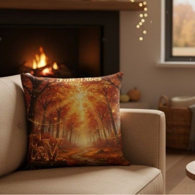 Almofada Fall Vibes Throw Pillow – Cozy Autumn Forest (Criador carregado)