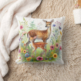 Almofada Fallow Doe Deer Fawn e Willowers