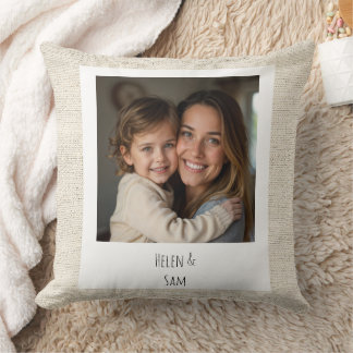 Almofada Falso Burlap de Foto Minimalista Personalizada da 