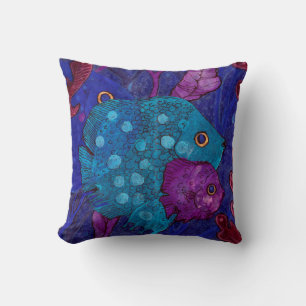 Almofada Família De Peixes, Submarina, Azul E Roxo