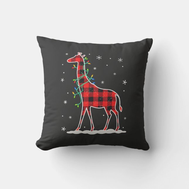Almofada Família de Xadrez de Búfalo Girafa de Natal Combin (Frente)