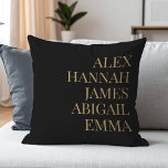 Almofada Família Personalizada de Nomes de Crianças Elegant<br><div class="desc">Travesseiro decorativo da família personalizada de crianças elegantes modernas a preto e Dourado</div>