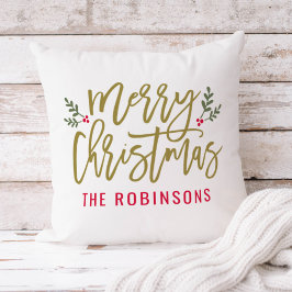 Almofada Família Personalizada Moderna Dourada Natal