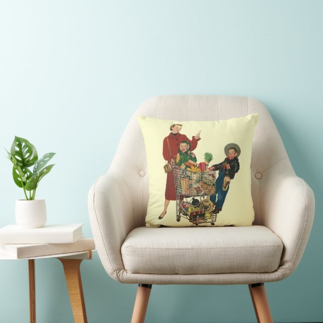 Almofada Família Retro, Mãe e Crianças Carrinho de Compras  (Cadeira)