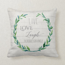Almofada Família rústica moderna da grinalda da aguarela da