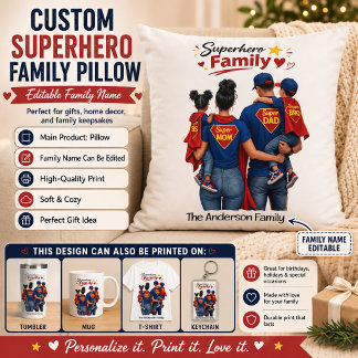 Almofada Família Super-Herói Personalizada com Nome da Famí