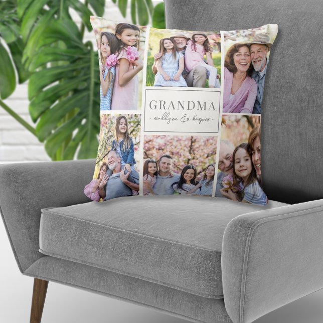 Almofada Família Vovó de Colagem de Fotos (Grandma Photo Collage Family Throw Pillow)