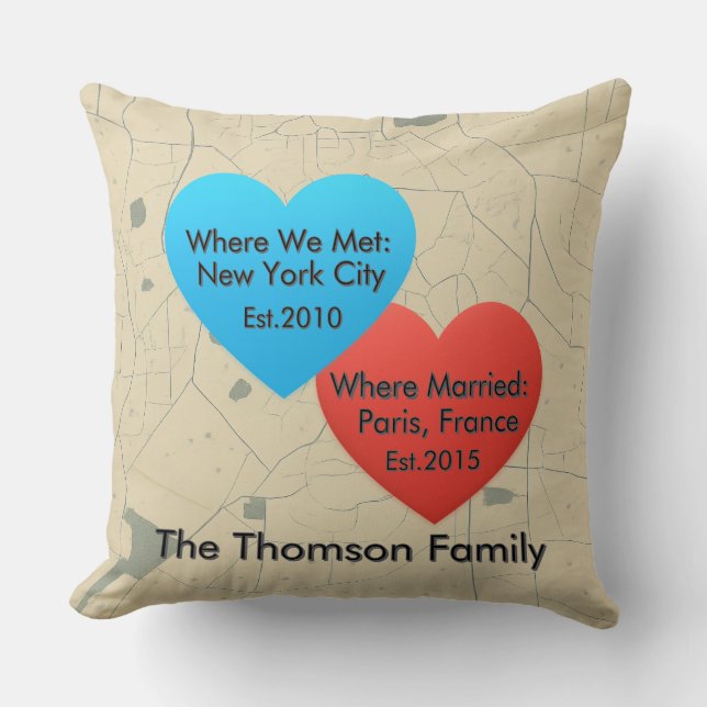Almofada Family Love Journey Pillow – Personalized Map Hear (Frente)