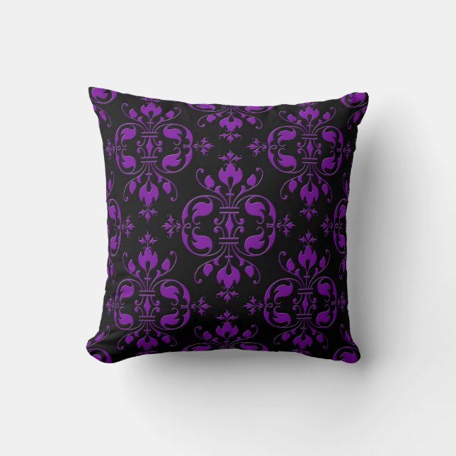 Almofada Fancy Preto e Roxo Damask (Frente)