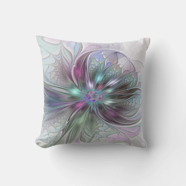 Almofada Fantasia Abstrata Colorida Moderna Floral Fractal (Frente)