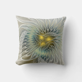 Almofada Fantasia da Flor de Prata Dourada arte fractal abs